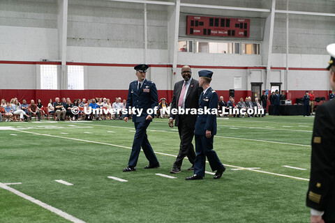 Chancellor Bennett reviews Husker ROTC students. Joint Service Chancellor’s Review of the ROTC Cad
