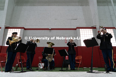 A brass band plays at the ROTC Review. Joint Service Chancellor’s Review of the ROTC Cadets in Coo