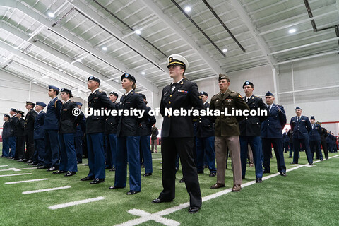 Cadets stand at parade rest at Rodney D. Bennett's ROTC Review. Joint Service Chancellor’s Review 