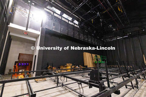 Construction in what will become a flexible performance space in the new Hixson-Lied College of Fine