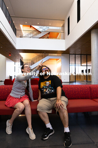 Andrea Alvarado and Manuel Monge, both doctor of musical arts students, see the new Hixson-Lied Coll
