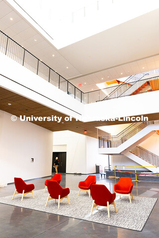 The central lobby of the new Hixson-Lied College of Fine and Performing Arts music building is just 