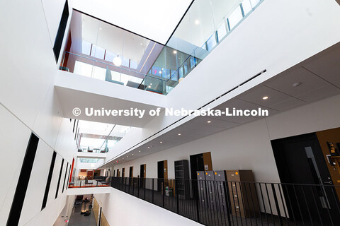 View of collaborative spaces on the second and third floors of the new Hixson-Lied College of Fine a