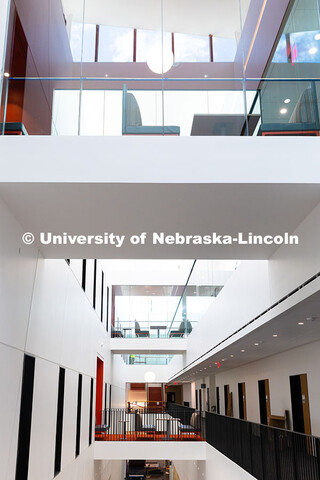 View of collaborative spaces on the second and third floors of the new Hixson-Lied College of Fine a