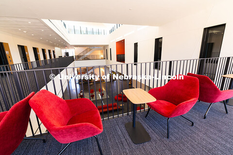 Seating on the second floor of the new Hixson-Lied College of Fine and Performing Arts music buildin