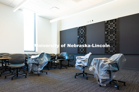 Sound-absorbing panels line the walls of a classroom in the new Hixson-Lied College of Fine and Perf
