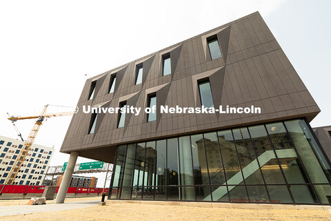Exterior view of the new College of Fine and Performing Arts building, as seen looking north. May 30