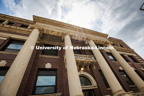 Exterior view of the entrance of the Temple Building on City Campus. Summer on City Campus. July 16,