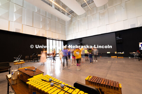 Students in the Orff Schulwerk Teacher Education Course rehearse a dance in a classroom in the Fine 