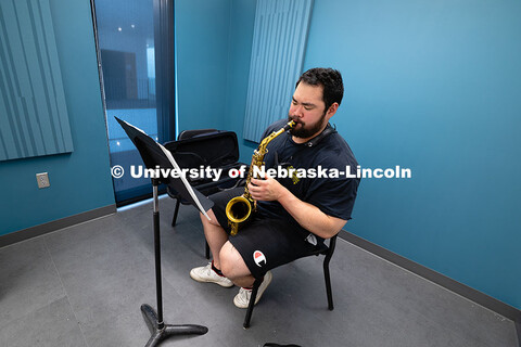 James Lawhn, a third-year doctoral student in saxophone performance and teaching assistant, plays al