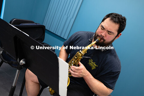 James Lawhn, a third-year doctoral student in saxophone performance and teaching assistant, plays al