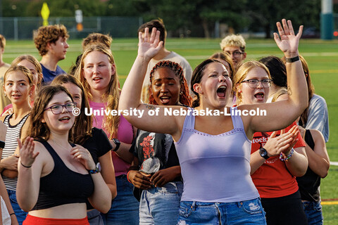 UNL students cheer as the DJ announces a Beyonce dance during Playfair. More than a thousand student