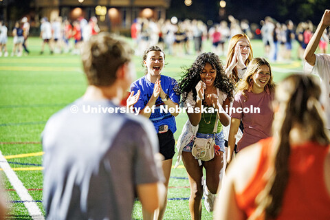 UNL students dance together during Playfair. More than a thousand students gather on the Vine Street