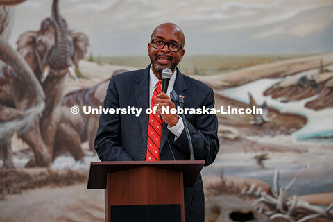 Chancellor Rodney D. Bennett gives opening remarks during Mike Zeleny’s farewell reception in Morr