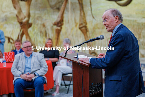 Former chancellor, Harvey Perlman, gives a speech during Vice Chancellor of Business and Finance, Mi