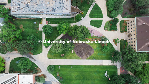 Aerial photo of a new Indigenous Garden being installed on the University of Nebraska–Lincoln's ci