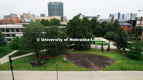 High angle view of the new Indigenous Garden being installed on the University of Nebraska–Lincoln