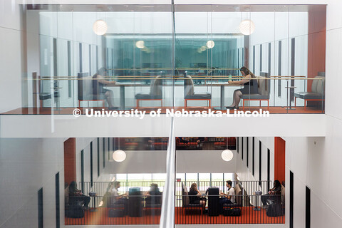 Students socialize and study in the new Fine and Performing Arts Building, new home of the Glenn Kor