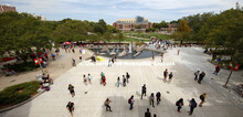 The plaza around the fountain and the green space between the Nebraska Union and the Raikes School f