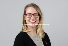 Studio portrait of Madelynn Griep, Recruitment Assistant for Office of Admissions. October 17, 2017.