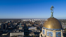 Aerial view of the Nebraska State Capitol. October 25, 2017. 