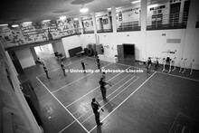 Pershing Rifle drill team practices in the Pershing Military and Naval Science Building. Student org