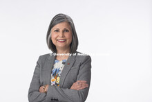 Studio portrait of Manjit Kaur, Journals Manager, University of Nebraska Press. April 20, 2018. 
