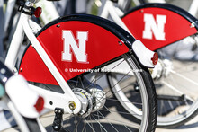 Bike link bicycles await riders. April 26, 2018. 