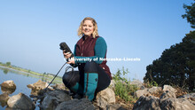Tiffany Messer, Assistant Professor of Biological Systems Engineering is pictured testing the water 