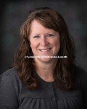 Studio portrait of Leanna Klempa, Staff Secretary, Chemistry. August 9, 2018. 