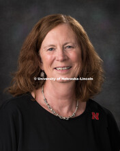 Studio portrait of Peg Bergmeyer, Staff Assistant, Chemistry. August 9, 2018. 
