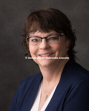 Studio portrait of Donna Geviss, Central Administration. August 10, 2018. 