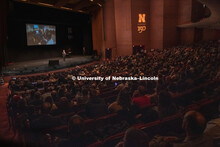 Chancellor Ronnie Green delivers his State of the University address from the Lied stage. January 15