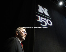 Chancellor Ronnie Green waits in the wings of the Lied stage to deliver his State of the University 