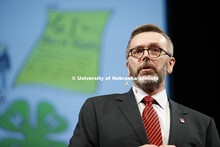 Chancellor Ronnie Green delivers his State of the University address from the Lied stage. January 15