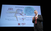 Chancellor Ronnie Green delivers his State of the University address from the Lied stage. January 15