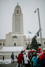 As part of MLK Week, UNL students march with Herbie Husker leading the way in a unifying march throu