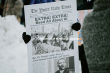 As part of MLK Week, UNL students march with Herbie Husker leading the way in a unifying march throu