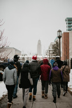 As part of MLK Week, UNL students march with Herbie Husker leading the way in a unifying march throu
