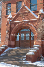 The front entrance of Architecture Hall is covered in snow, city campus, January 23, 2019. 