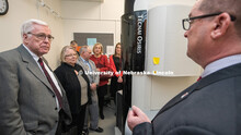 Nebraska's Bob Wilhelm (right) discusses nanoscience research facilities with the NU Board of Regent