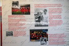 The traveling history exhibit in the Student Union is on display during the University Charter Week.