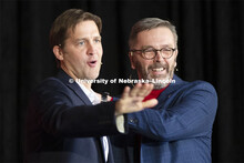 Senator Ben Sasse, left, and Chancellor Ronnie Green share a laugh at the end of the conversation. T