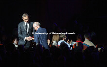 Jeff Zeleny recognizes Ted Kooser in the audience. Charter Day Celebration: Music and Milestones in 