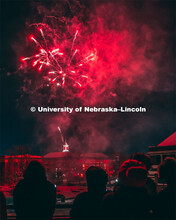 Guests at the Music and Milestones celebration viewed the fireworks display from the Lied Center ter