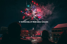 Guests at the Music and Milestones celebration viewed the fireworks display from the Lied Center ter