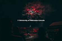 Guests at the Music and Milestones celebration viewed the fireworks display from the Lied Center ter