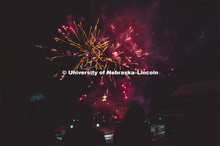 Guests at the Music and Milestones celebration viewed the fireworks display from the Lied Center ter