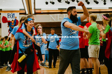 Dance Marathon attendees form a tunnel for the Miracle kids to run through. 1274 Nebraska students s
