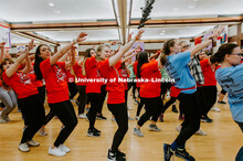 Students learning "Morale dance". 1274 Nebraska students signed up to be part of the Huskerthon Danc